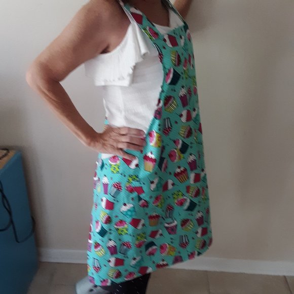 Turquoise Cupcake Cross Back Apron - Picture 2 of 4